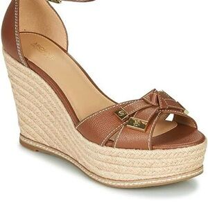 Michael Kors Brown Wedge Sandals Ripley with Gold Buckle